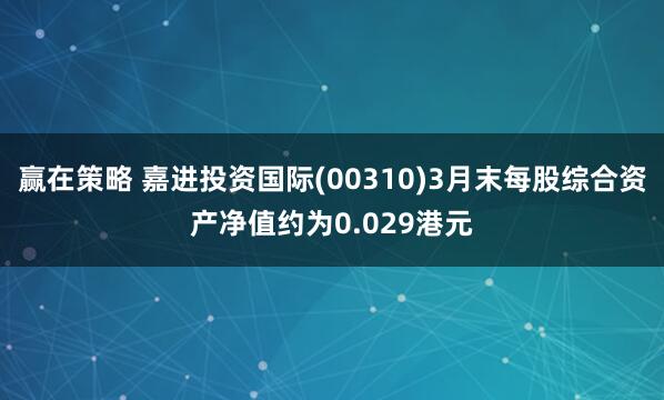 赢在策略 嘉进投资国际(00310)3月末每股综合资产净值约为0.029港元